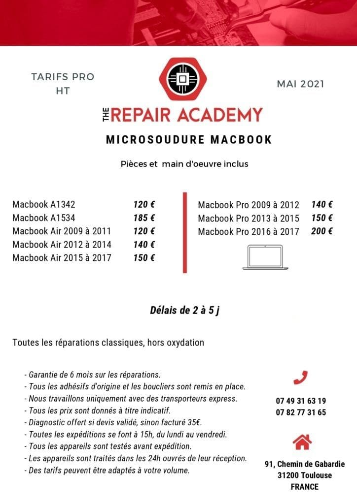 Tarifs microsoudure macbook